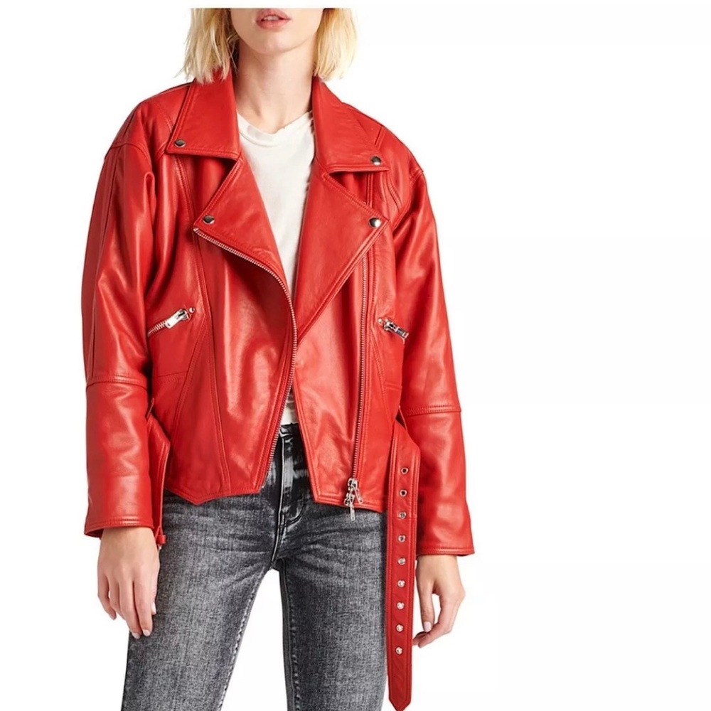 Hudson Genuine Leather Moto Jacket Red NWT - Picture 2 of 4